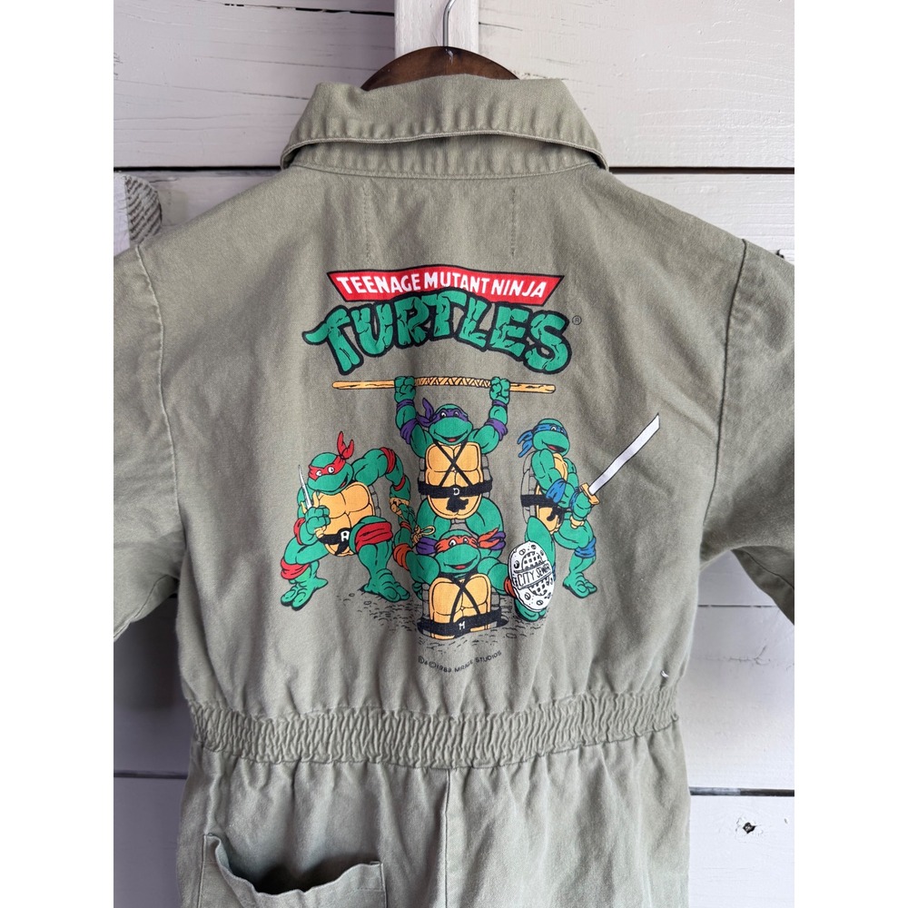 Vintage 1989 Teenage Mutant Ninja Turtles TMNT Kids Jumpsuit Coveralls Green - Picture 6 of 6